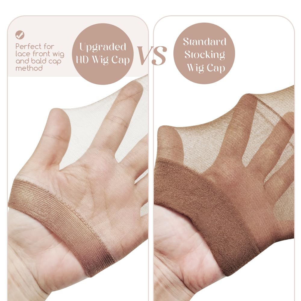 Dreamlover HD Wig Cap for Women, HD Caps for Wig, Bald Cap for Woman, Stocking Caps for Wigs, Transparent Wig Cap for Lace Front Wig, Dark Brown, 12 Pieces