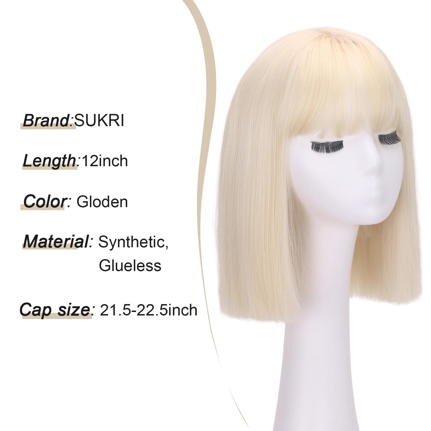 SUKRI Blonde Bob Wig with bangs Platinum Blonde Wigs for Women Heat Resistant Synthetic Wigs Daily Party Halloween Costume Use(12Inch)