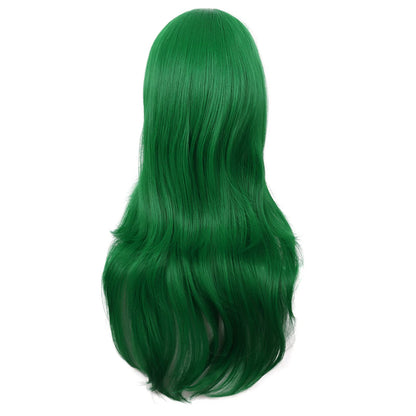 MapofBeauty 28 Inch/70cm Women Side Bangs Long Curly Hair Cosplay Wig (Grass Green)