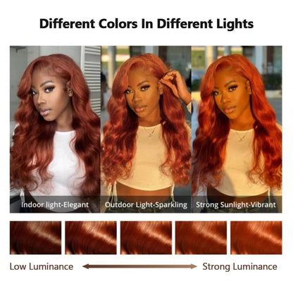 dorbess Ginger Wigs Human Hair Body Wave Lace Front Human Hair Wig Pre Plucked 13x6 HD Lace Front Wigs 350# Ginger Orange Colored Lace Frontal Wig Glueless 24 Inch
