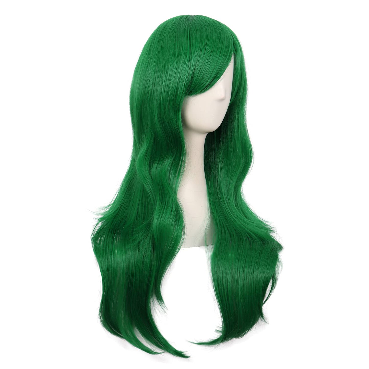 MapofBeauty 28 Inch/70cm Women Side Bangs Long Curly Hair Cosplay Wig (Grass Green)