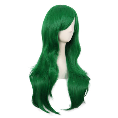 MapofBeauty 28 Inch/70cm Women Side Bangs Long Curly Hair Cosplay Wig (Grass Green)