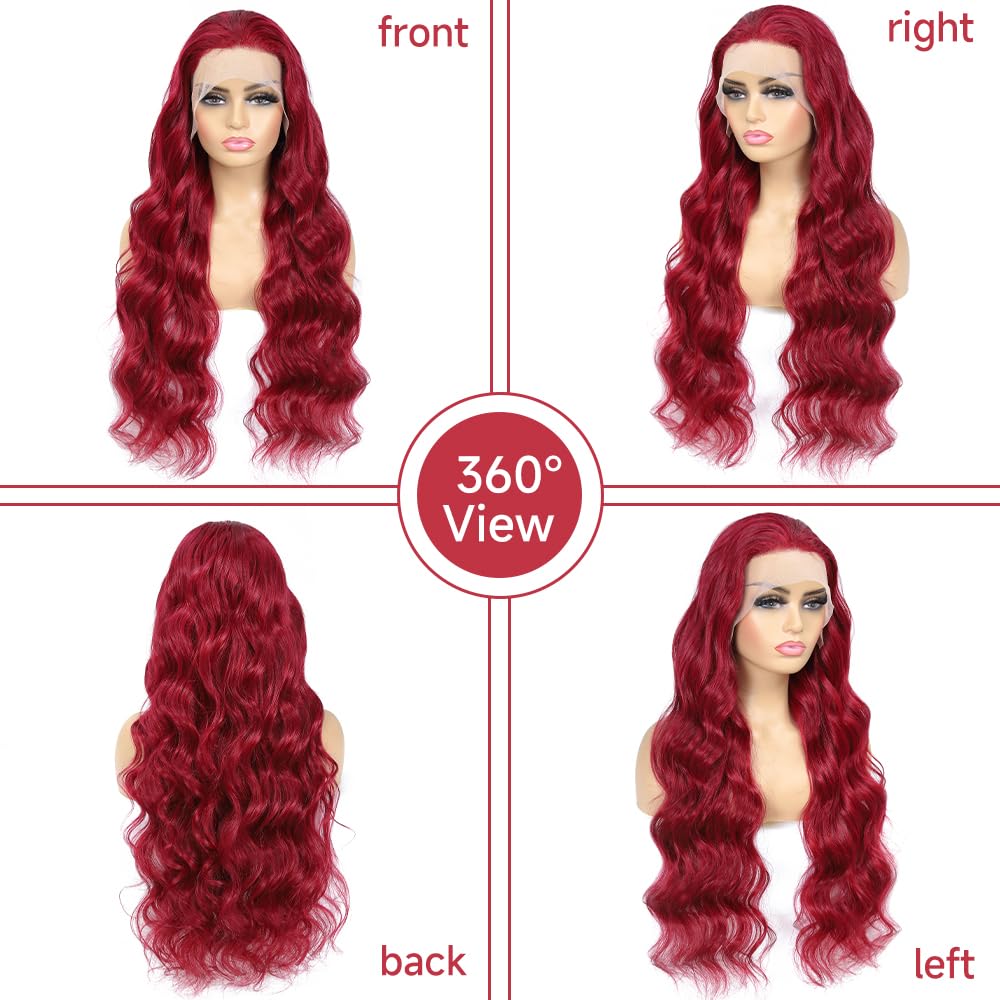 99J Burgundy Lace Front Wigs Human Hair Pre Plucked 13x4 Red Colored Human Hair Lace Front Wigs Body Wave 180% Density HD Lace Front Wigs Human Hair Burgundy Lace Frontal Wigs Human Hair 22 Inch
