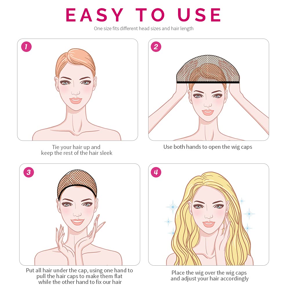 Fandamei Wig Cap, 4PCS Black Mesh Wig Cap Net, Closed End Hair Mesh Net Wig Caps, Liner Weaving Caps for Women, Men, Kids