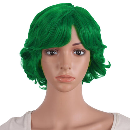 MapofBeauty 11.8 Inch/30 cm Special Women Short Curly Side Bangs Fashion Wig (Grass Green)