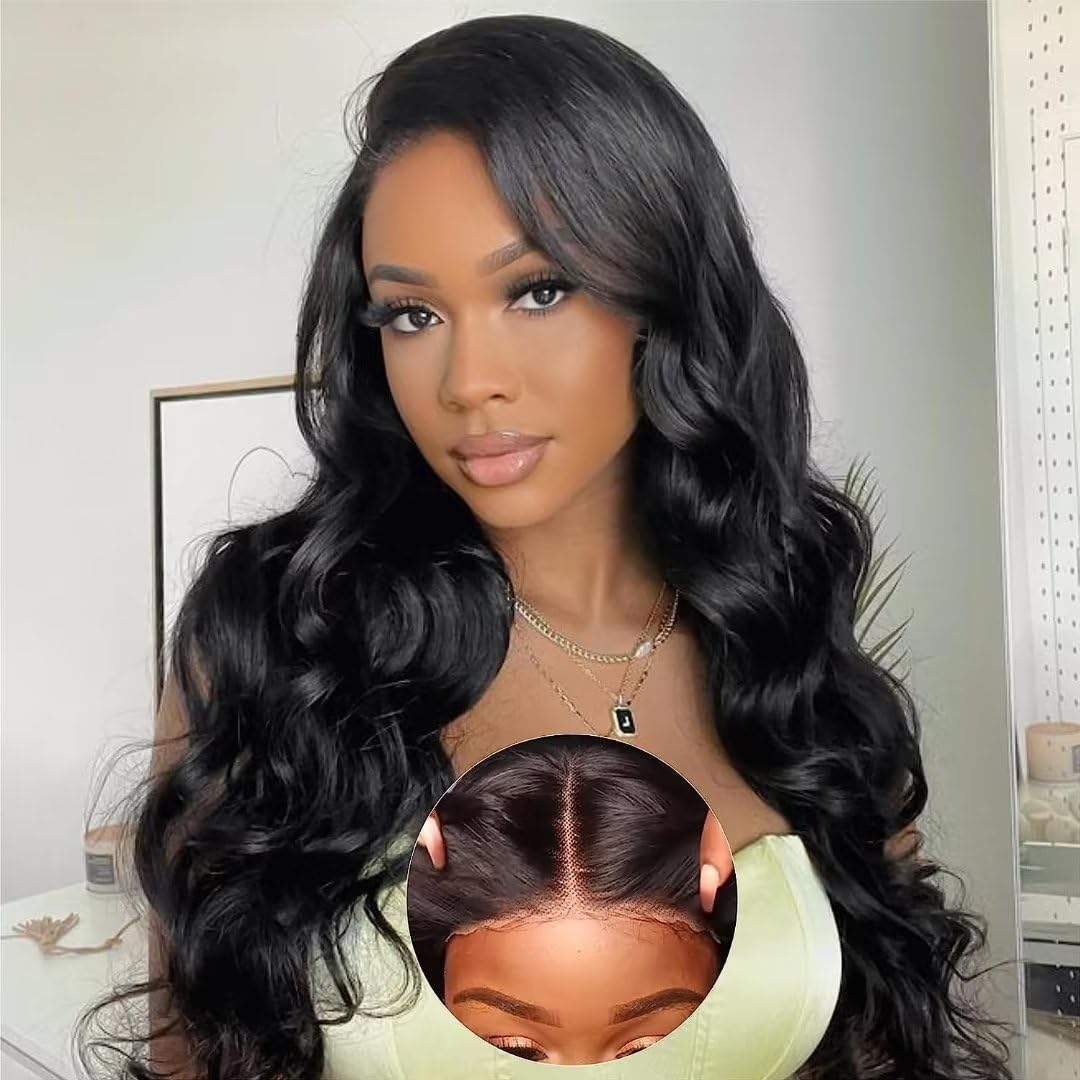 Aaliweya 5x5 Wear and Go Glueless Wig Pre Cut Lace Closure Wigs for Women 5x5 Hd Lace Closure Wigs Human Hair Pre Plucked Body Wave Closure Wig 180% Density Natural Black 22inch