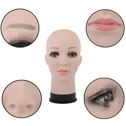 BHD BEAUTY Bald Mannequin Head Beige Female Professional Cosmetology for Wig Making, Display wigs, eyeglasses, hairs with T pins 22"