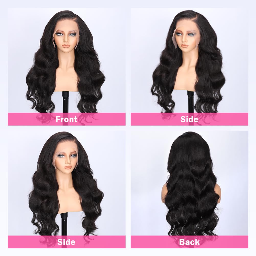Pizazz 13x4 HD Transparent Lace Front Wigs Human Hair Pre Plucked with Baby Hair 180 Density brazilian Body Wave Human Hair Wigs for Black Women 9A Glueless Lace Frontal Wigs Natural Color(24 Inch)