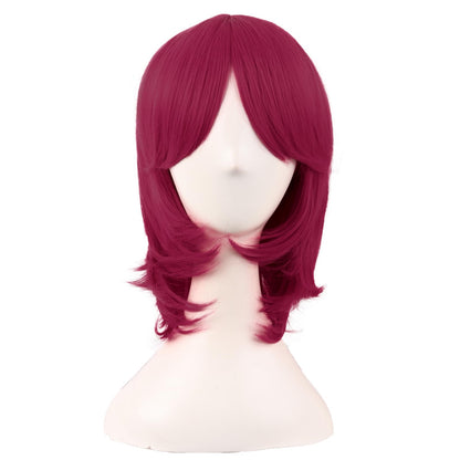 MapofBeauty 16 Inch/40 cm Short Side Bangs Synthetic Fiber Cosplay Layered Wig (Blood Red)