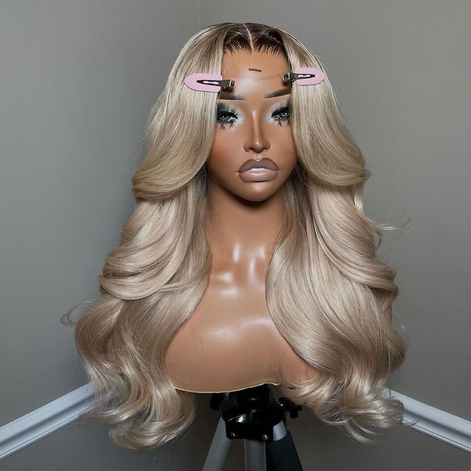 CIYOO 200% Density Milk Tea Ombre Ash Blonde Wigs Human Hair Pre Plucked 13x6 Body Wave Lace Front Wig for Women Hd Invisible Glueless Ombre Blonde Human Hair Wig 20 Inch