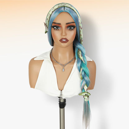 WIGER 28 Inches Long Straight Rainbow Wigs Bluish Green Layered Hair Middle Part Piano Color Wigs Synthetic Mermaid Wig Heat Resistant Costumes Wig for Daily or Party