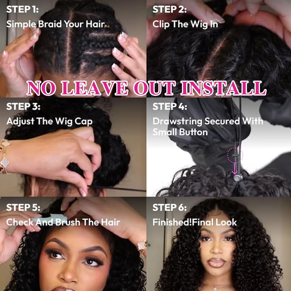 Legendhair Glueless V Part Wigs Human Hair Afro Kinky Curly Upgrade U Part Human Hair Wigs for Black Women Kinky Curly Bob Pixie Cut Wig Full Head Clip In Half Wig No Leave Out 200% Density 10 Inch