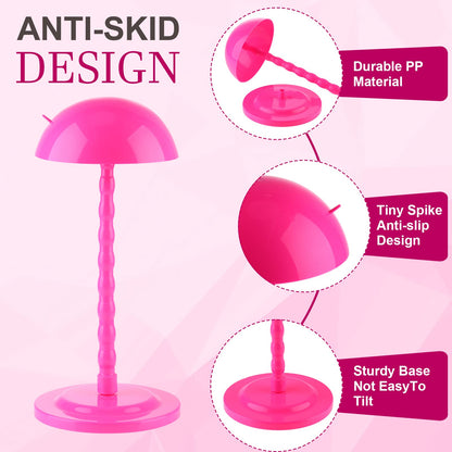 8 Pieces Wig Head Stand for Multiple Wigs Mannequin Head 13.8 Inch Portable Hat Display Stand Travel Wig Holder for Styling Non Slip Stable DIY Practice Hat Holder(Rose Red)