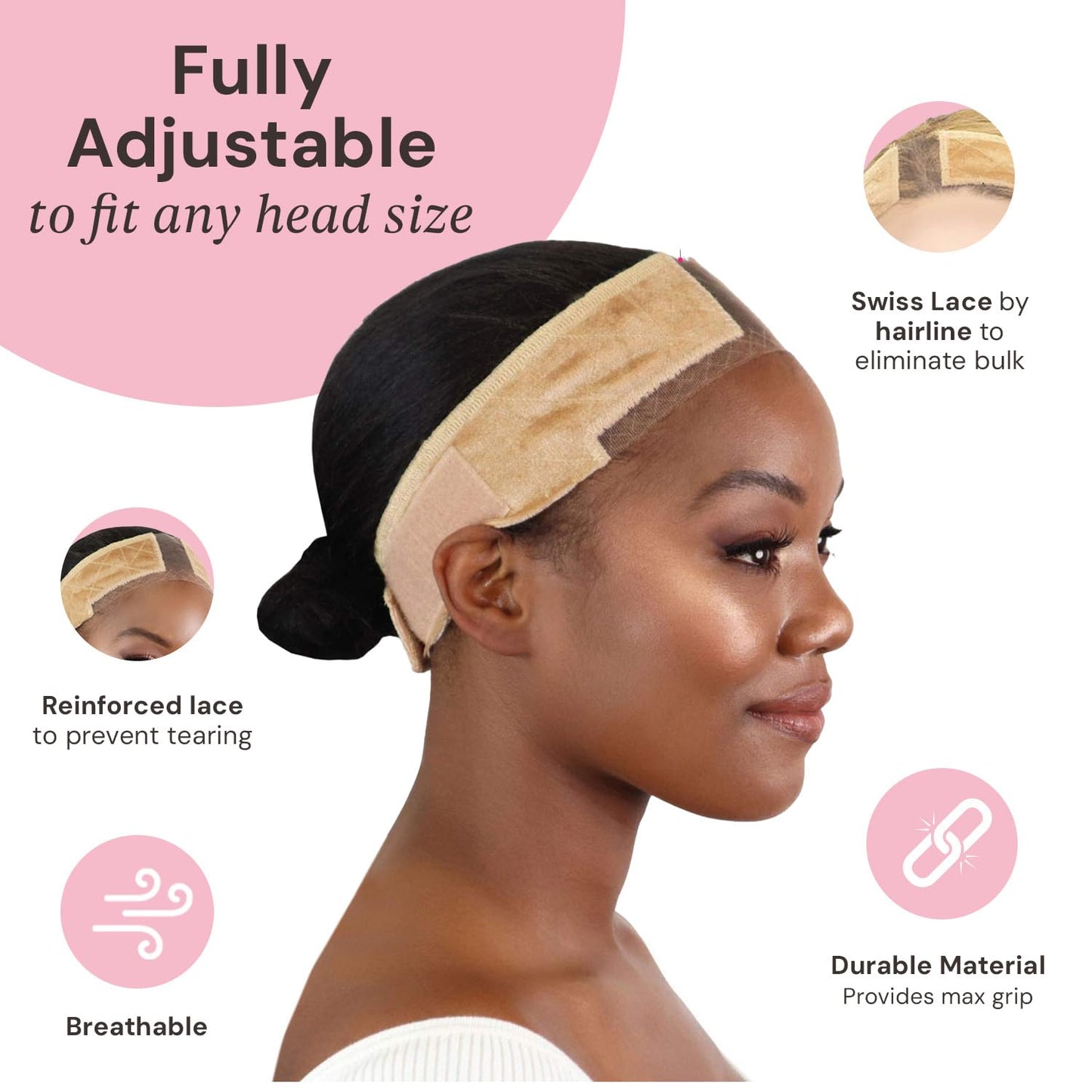 MILANO COLLECTION Wigrip, Premium Lace Wig Band for Women, Fully Adjustable & Reinforced Lace Wig Grip Band by Hairline, Comfortable and Secure Glueless Velvet Headband, Nude