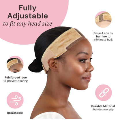 MILANO COLLECTION Wigrip, Premium Lace Wig Band for Women, Fully Adjustable & Reinforced Lace Wig Grip Band by Hairline, Comfortable and Secure Glueless Velvet Headband, Nude