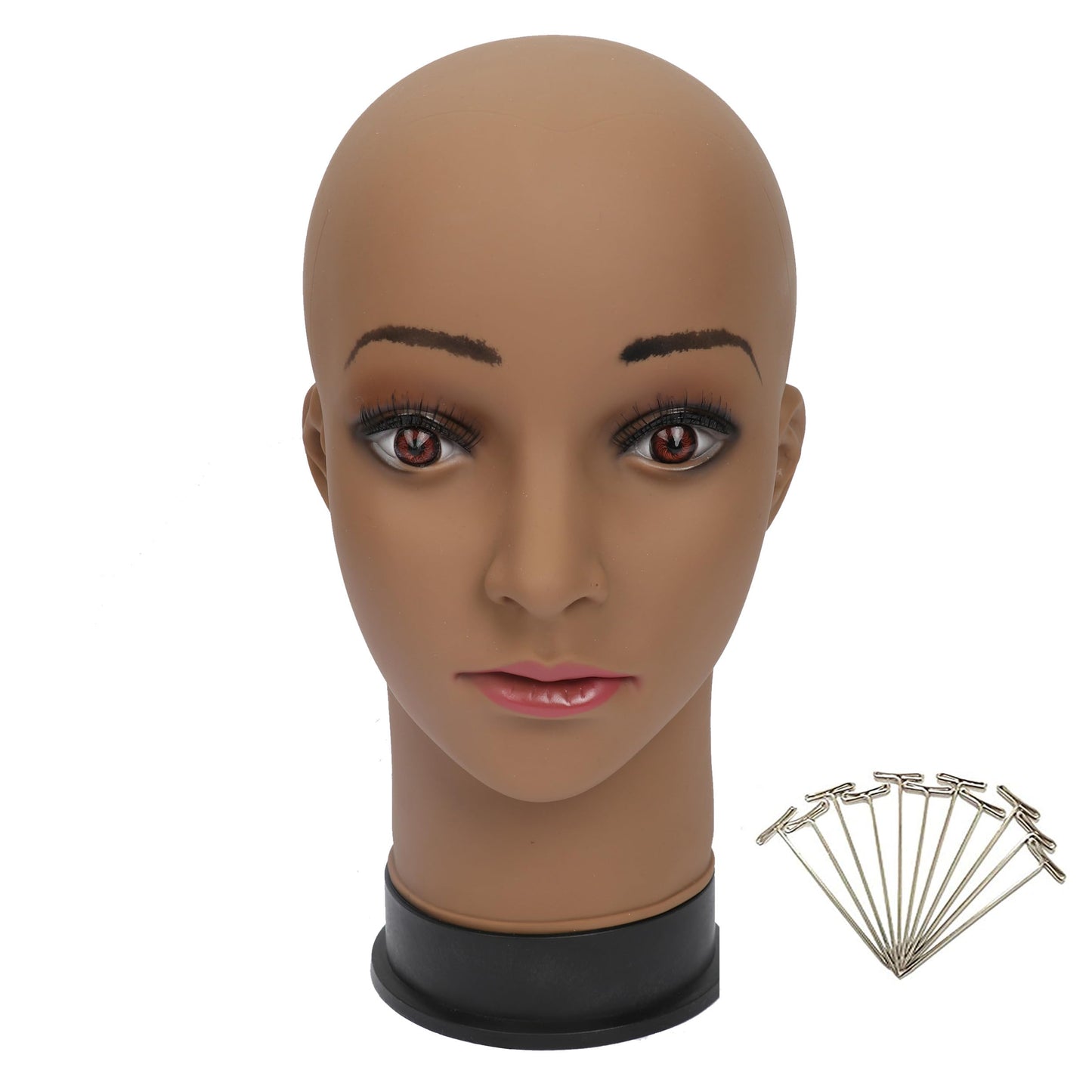 BHD BEAUTY Bald Mannequin Head Brown Female Professional Cosmetology for Wig Making, Display wigs, eyeglasses, hairs with T pins 21''