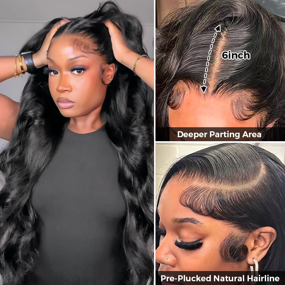 Wingirl 13x6 Body Wave Lace Front Wigs Human Hair Pre plucked Pre bleached Small Knots With Baby Hair 200 Density Glueless Human Hair Wigs For Women 28Inch HD Lace Frontal Wig With Soft