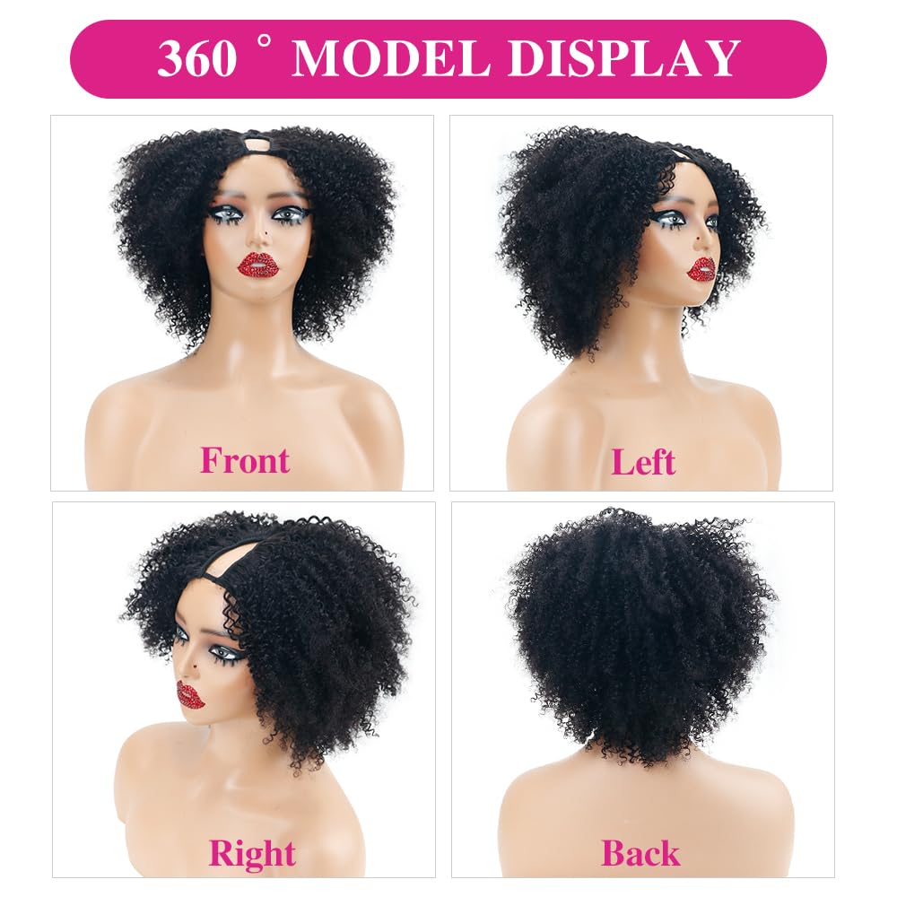 Legendhair Glueless V Part Wigs Human Hair Afro Kinky Curly Upgrade U Part Human Hair Wigs for Black Women Kinky Curly Bob Pixie Cut Wig Full Head Clip In Half Wig No Leave Out 200% Density 8 Inch