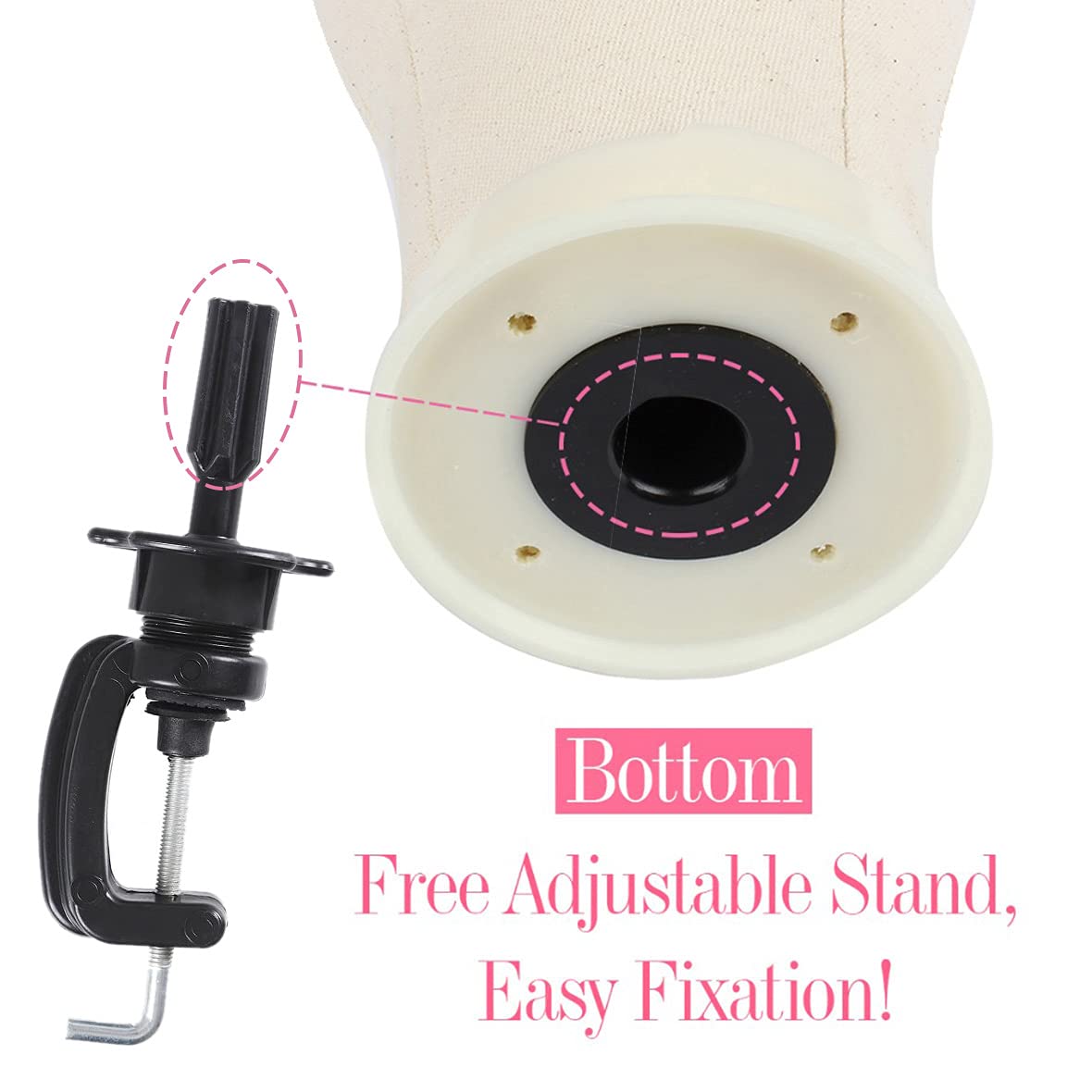 Leeven 21"-24" Poly Canvas Block Wig Head Hair practice Manikin Canvas Head for Making/Drying/Styling Wigs Mannequin head With Table Clamp Stand and T Pins 24 Inch