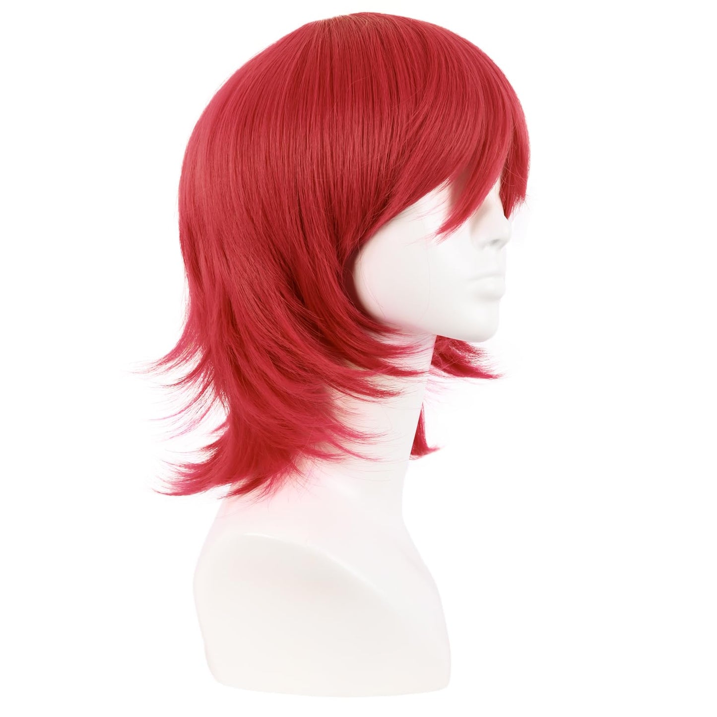 MapofBeauty 14 Inch/35 cm Short Cosplay Wolf Tail Synthetic Side Bangs Party Wig (Red)