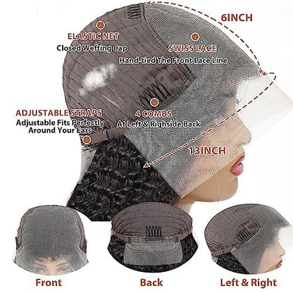 Daphernew Deep Wave Lace Front Wigs Human Hair 13x6 HD Transparent Lace Frontal Wigs Human Hair for Women Glueless Wigs Deep Curly Wigs Human Hair Pre Plucked with Baby Hair 200% Density (22 Inch)