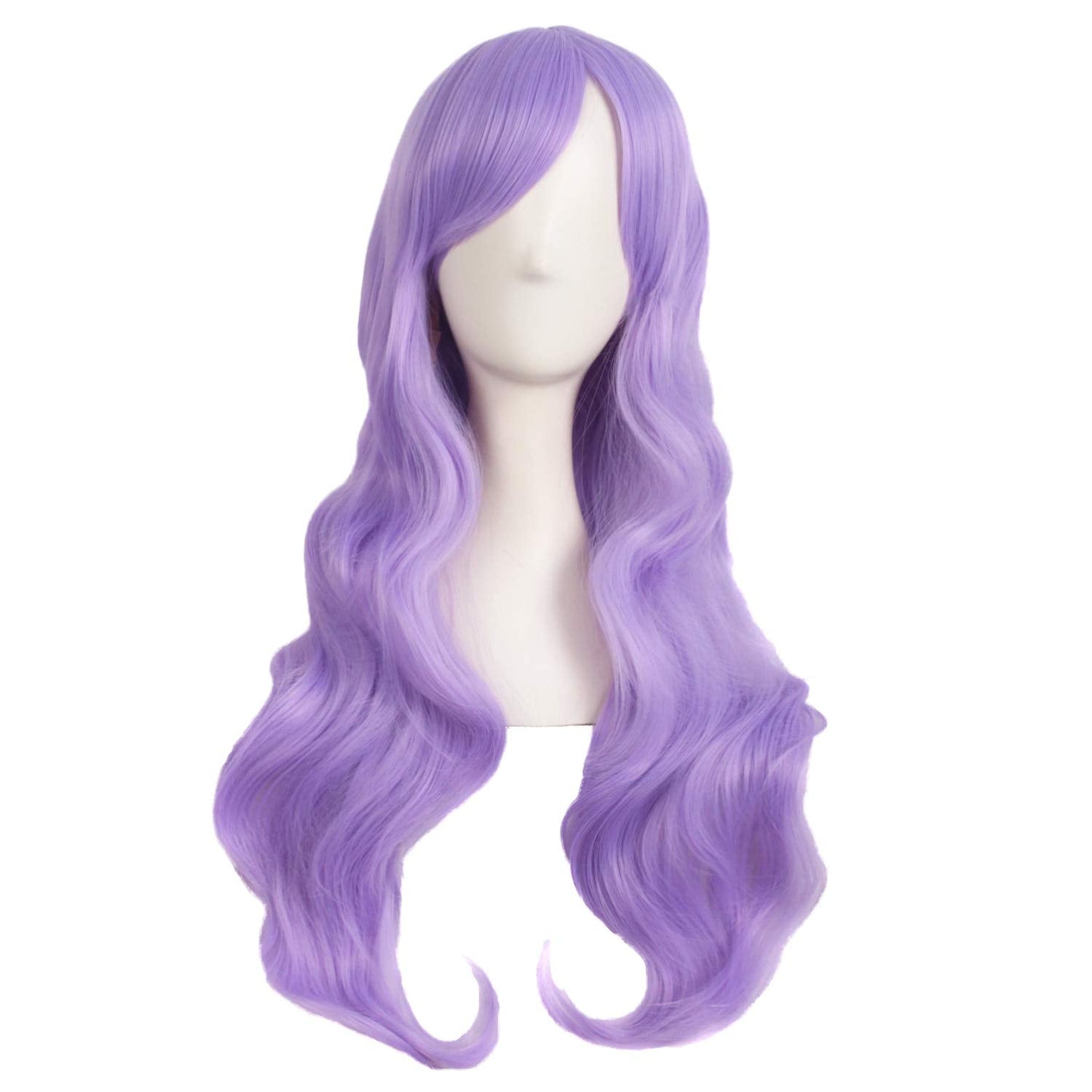 MapofBeauty 28 Inch/70cm Charming Women Side Bangs Long Curly Full Hair Synthetic Wig (Light Purple)