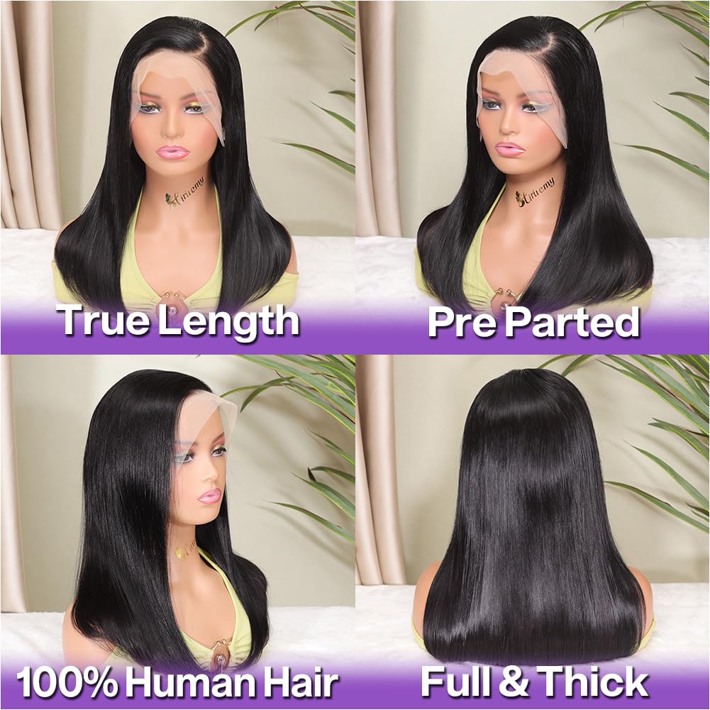 HIRIREMY Bob Wig Human Hair 13x4 HD Lace Frontal Short Straight Lace Front Bob Wigs for Black Women Human Hair Pre Plucked Glueless Side Part 180% Density Black Color 18 Inch