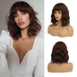EssionTech Short Chocolate Brown Wigs for Women Dark Brown Wavy Bob Wig with Bangs Medium Lenth Synthetic Natural Hair Wigs for Daily Party Use(14 Inch)