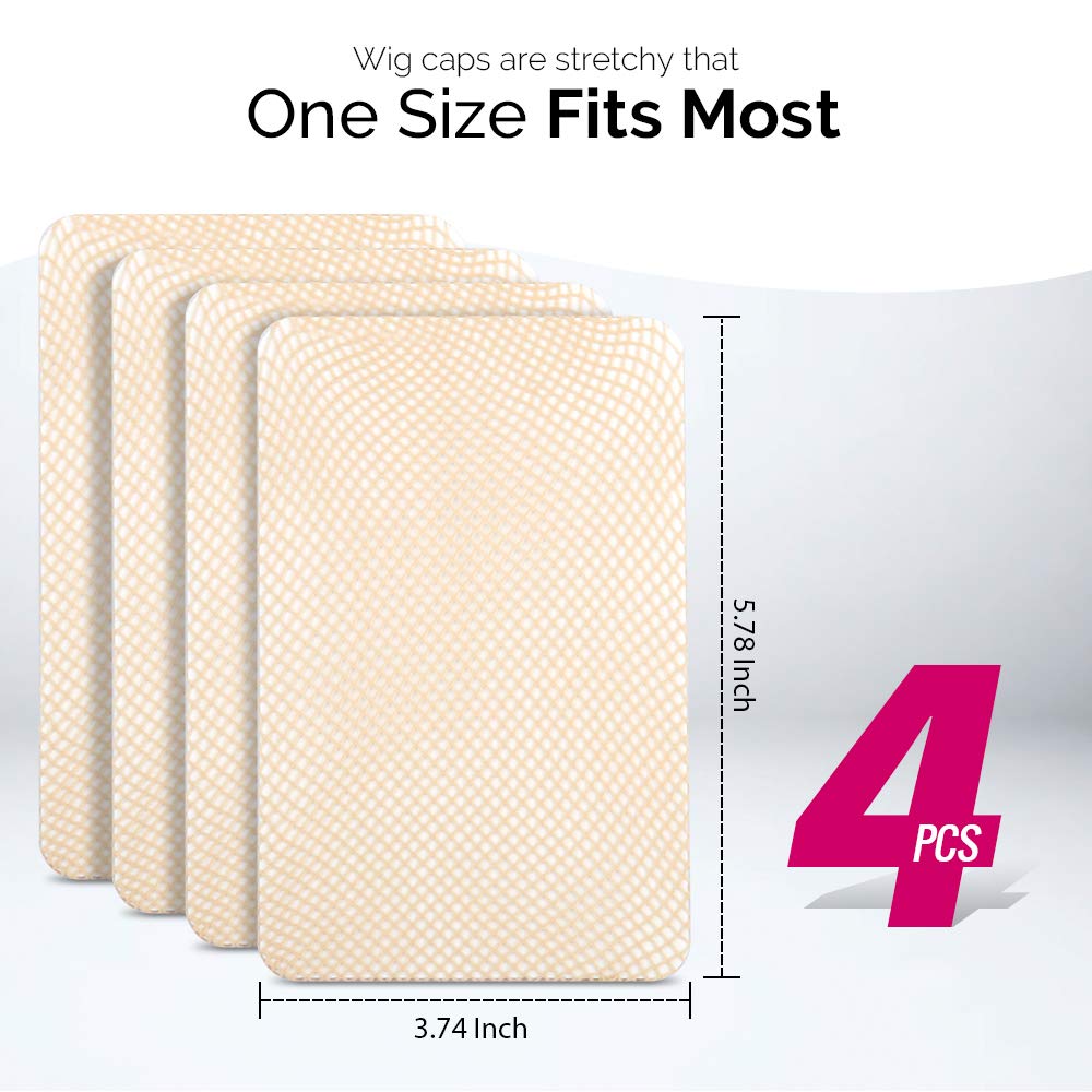 FANDAMEI Wig Cap, 4PCS Light Brown Mesh Wig Cap Net, Closed End Hair Mesh Net Wig Caps, Liner Weaving Caps for Women, Men, Kids