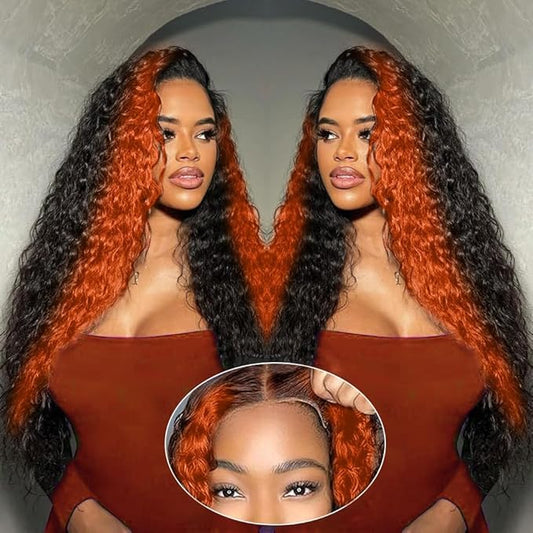250 Density Curly Lace Front Wigs Human Hair Pre Plucked Hairline Glueless Wig 13x6 HD Lace Frontal Wigs for Women Ginger Orange Colored Ombre Wig Brazilian Virgin Hair 24 Inch