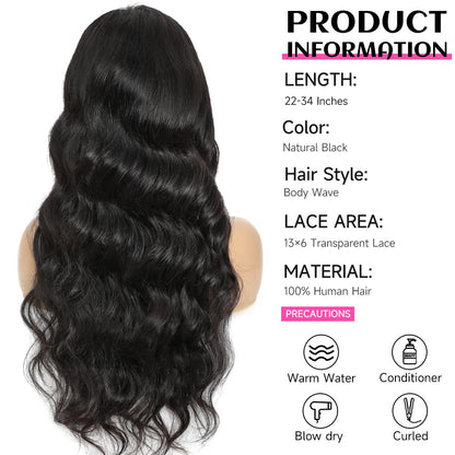 YUNXING 30 Inch 13x6 Body Wave Lace Front Wigs Human Hair Pre Plucked 200% Density HD Lace Frontal Wigs Human Hair For Women 10A Body Wave Glueless Wigs