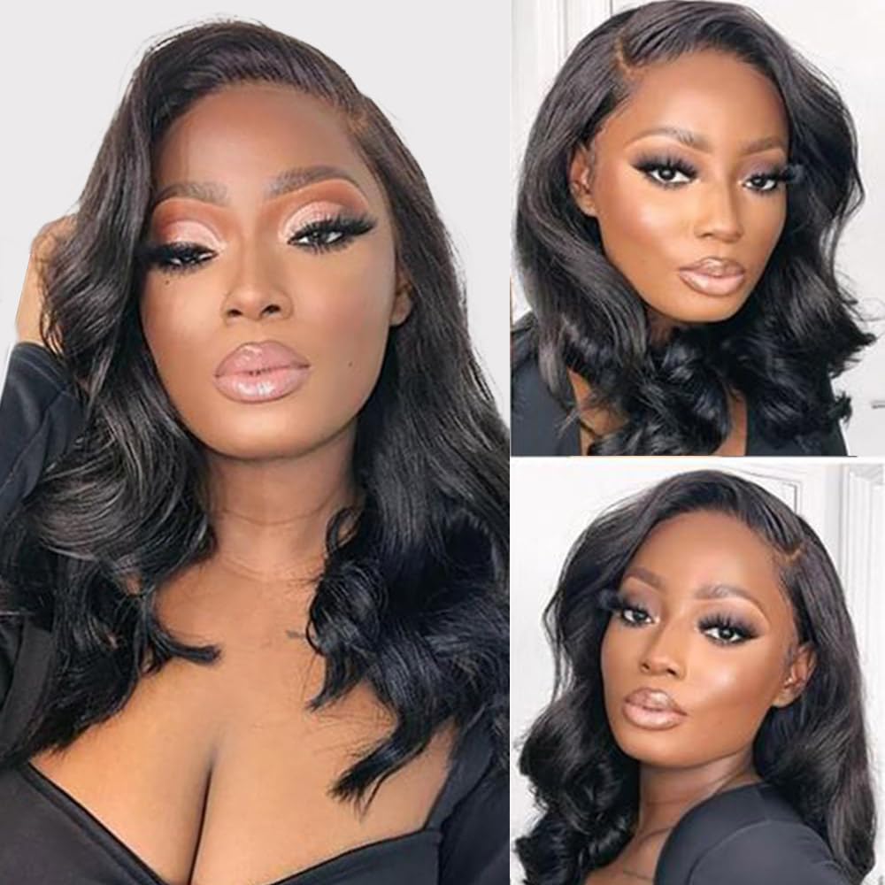 FASCARA 13x4 Body Wave Bob Wigs Human Hair Lace Front Wigs Human Hair Pre Plucked 180% Density HD Transparent Lace Frontal Wigs for Women Glueless Wigs with Baby Hair 16Inch