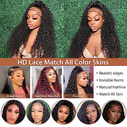 Daphernew Deep Wave Lace Front Wigs Human Hair 13x6 HD Transparent Lace Frontal Wigs Human Hair for Women Glueless Wigs Deep Curly Wigs Human Hair Pre Plucked with Baby Hair 200% Density (22 Inch)