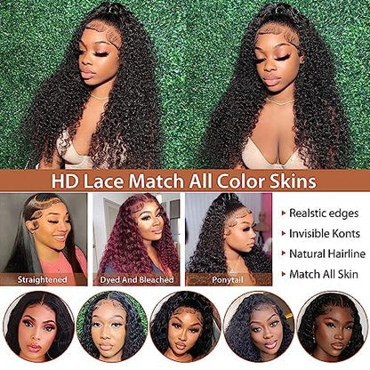 Daphernew Deep Wave Lace Front Wigs Human Hair 13x6 HD Transparent Lace Frontal Wigs Human Hair for Women Glueless Wigs Deep Curly Wigs Human Hair Pre Plucked with Baby Hair 200% Density (22 Inch)