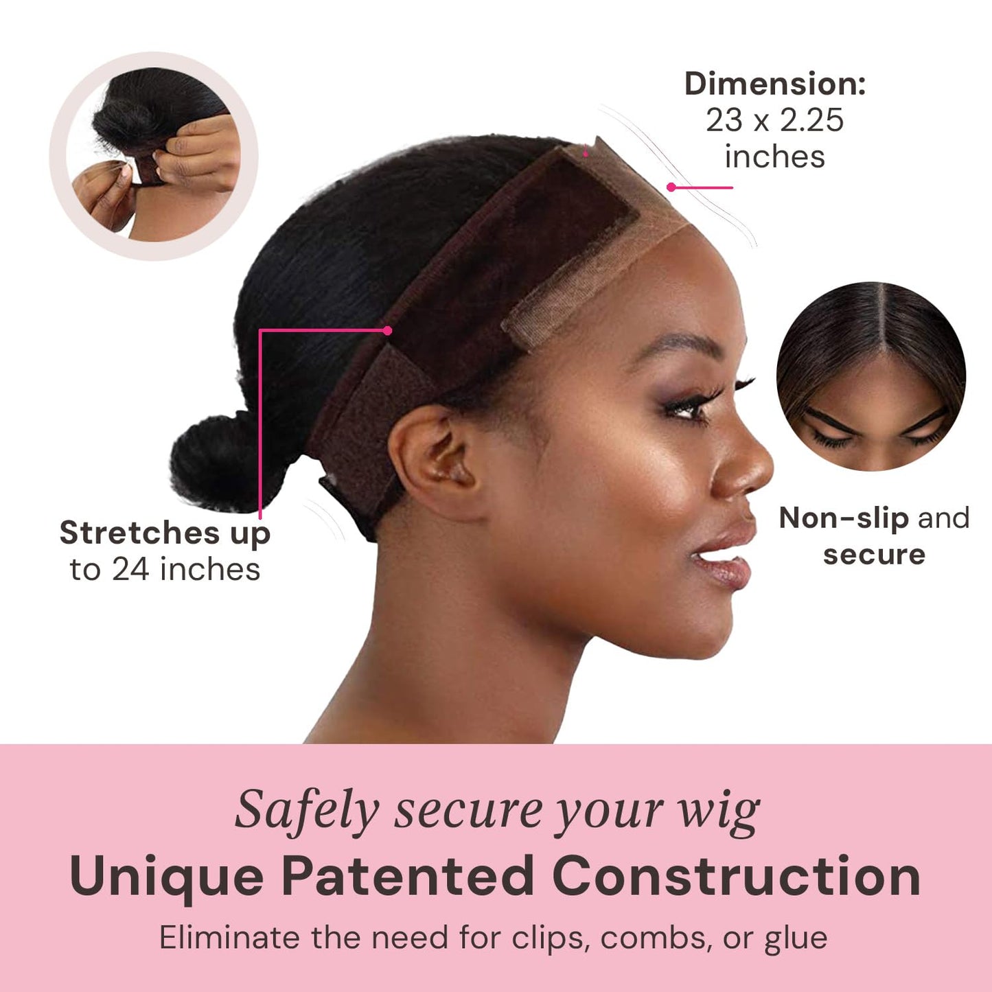 MILANO COLLECTION Wigrip, Premium Lace Wig Band for Women, Fully Adjustable & Reinforced Lace Wig Grip Band by Hairline, Comfortable and Secure Glueless Velvet Headband, Chocolate Brown