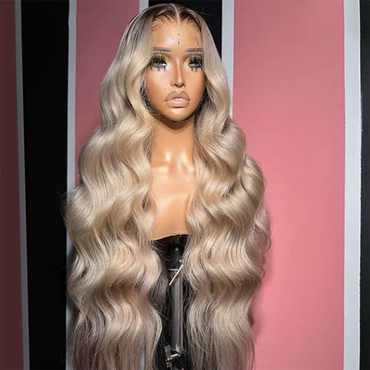 CIYOO Ombre Brown Roots Ash Blonde Wigs Human Hair 200% Density 13x6 Body Wave Hd Thin Lace Front Wig for Women Glueless Ombre Blonde Colored Human Hair Wigs Pre Plucked 30 Inch