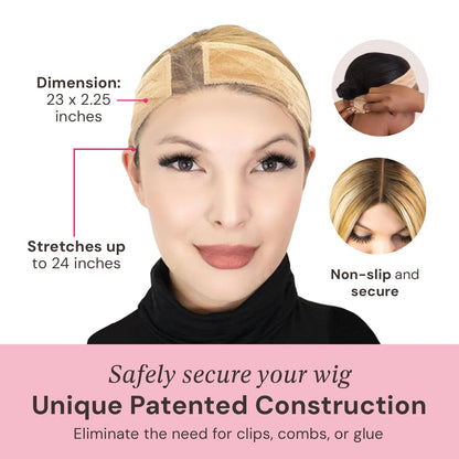 MILANO COLLECTION Wigrip, Premium Lace Wig Band for Women, Fully Adjustable & Reinforced Lace Wig Grip Band by Hairline, Comfortable and Secure Glueless Velvet Headband, Nude
