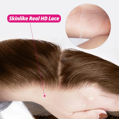 250 Density 13x6 SKINLIKE Real HD Lace Wigs 15A Chocolate Brown Lace Frontal wigs Human Hair Invisible 0.1mm Ultra-thin Frayed Ends Full Cuticle Aligned Virgin Hair Tiny Knots(24 Inch,Chocolate Wig)