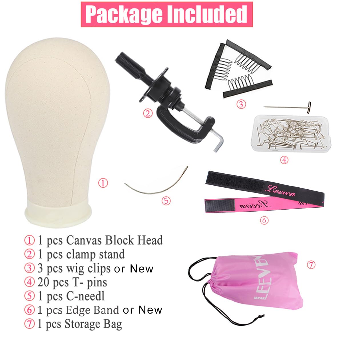 Leeven 21"-24" Poly Canvas Block Wig Head Hair practice Manikin Canvas Head for Making/Drying/Styling Wigs Mannequin head With Table Clamp Stand and T Pins 24 Inch