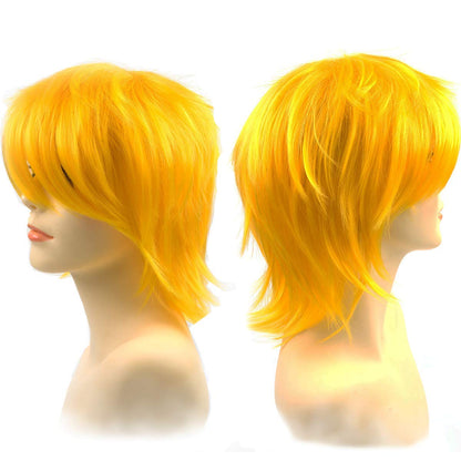Modernfairy Anime Halloween Wig Yellow for Cosplay Party, Synthetic Layered Short Hair Wigs with Bangs, Pastel Wigs for Women Men