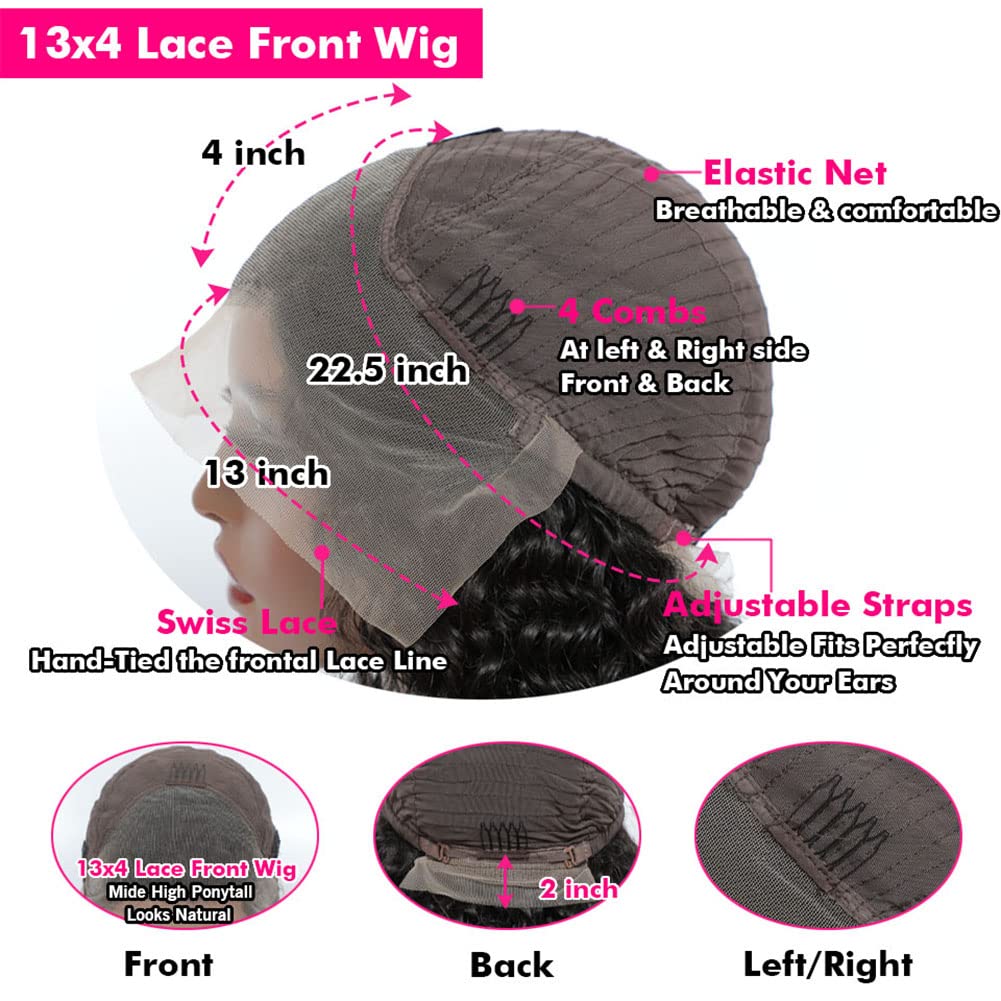 Deep Wave Lace Front Wigs Human Hair 180% Density Curly Lace Front Wig Human Hair Wet and Wavy Wig 13x4 HD Lace Frontal Wigs Human Hair 18 Inch Glueless Curly Wigs for Black Women Pre Plucked