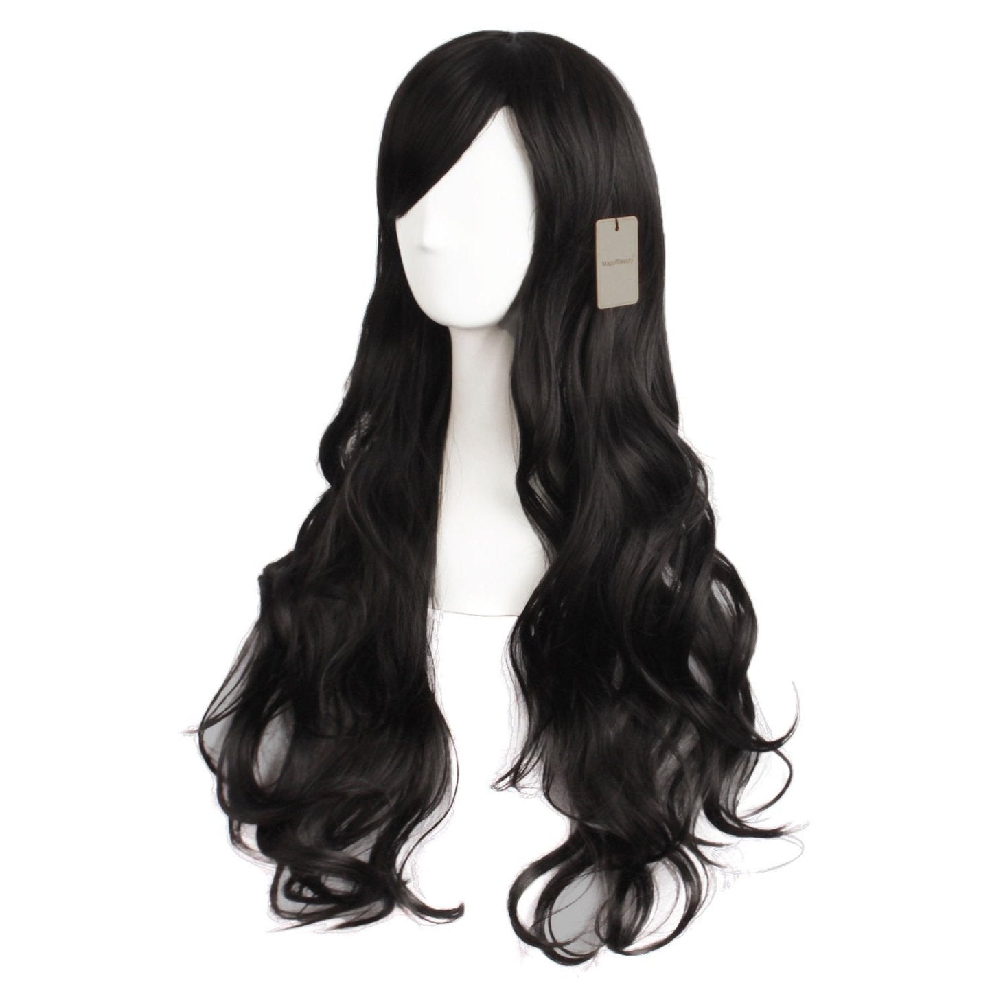 MapofBeauty 28"/70cm Lolita Long Curly Clip on Ponytails Cosplay Wig (Jet Black)