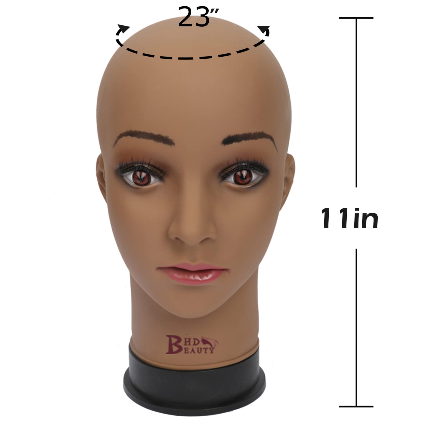 BHD BEAUTY Bald Mannequin Head Brown Female Professional Cosmetology for Wig Making, Display wigs, eyeglasses, hairs with T pins 23''