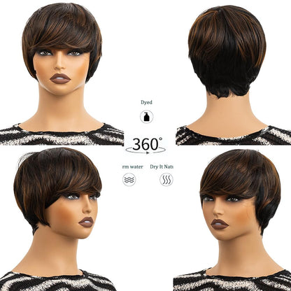 MUJGOO Pixie Wigs Short Wigs for Black Women Brown Short Pixie Cut Wigs for Black Women Layered Wigs with Bangs for Women (Mixing black and brown)