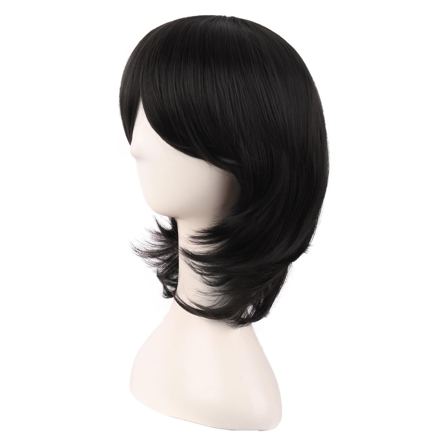 MapofBeauty 16 Inch/40 cm Short Side Bangs Synthetic Fiber Cosplay Layered Wig (Black)