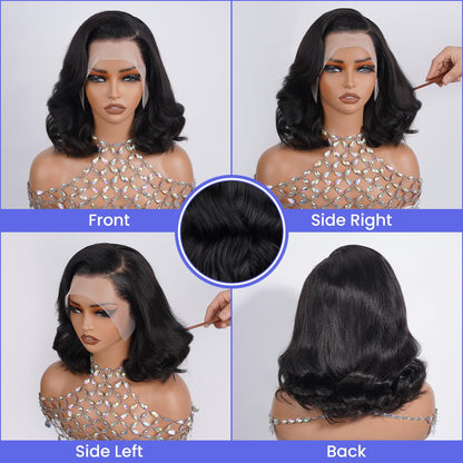 FASCARA Bob Wig Human Hair 13x4 Lace Frontal Body Wave HD Transparent Lace Front Wigs Human Hair 180% Density Pre Plucked with baby hair Glueless Short Bob Wigs for Women Natural Color 12 Inch