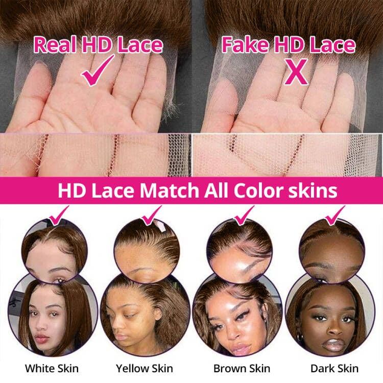 FKFO 5x5 SKINLIKE Real HD Lace Closure Wig, Loose Wave 250% Density 0.10mm Ultra-thin Swiss Lace Pre-plucked Bleached Small Knots Chocolate Brown Human Hair Wig 22 Inch