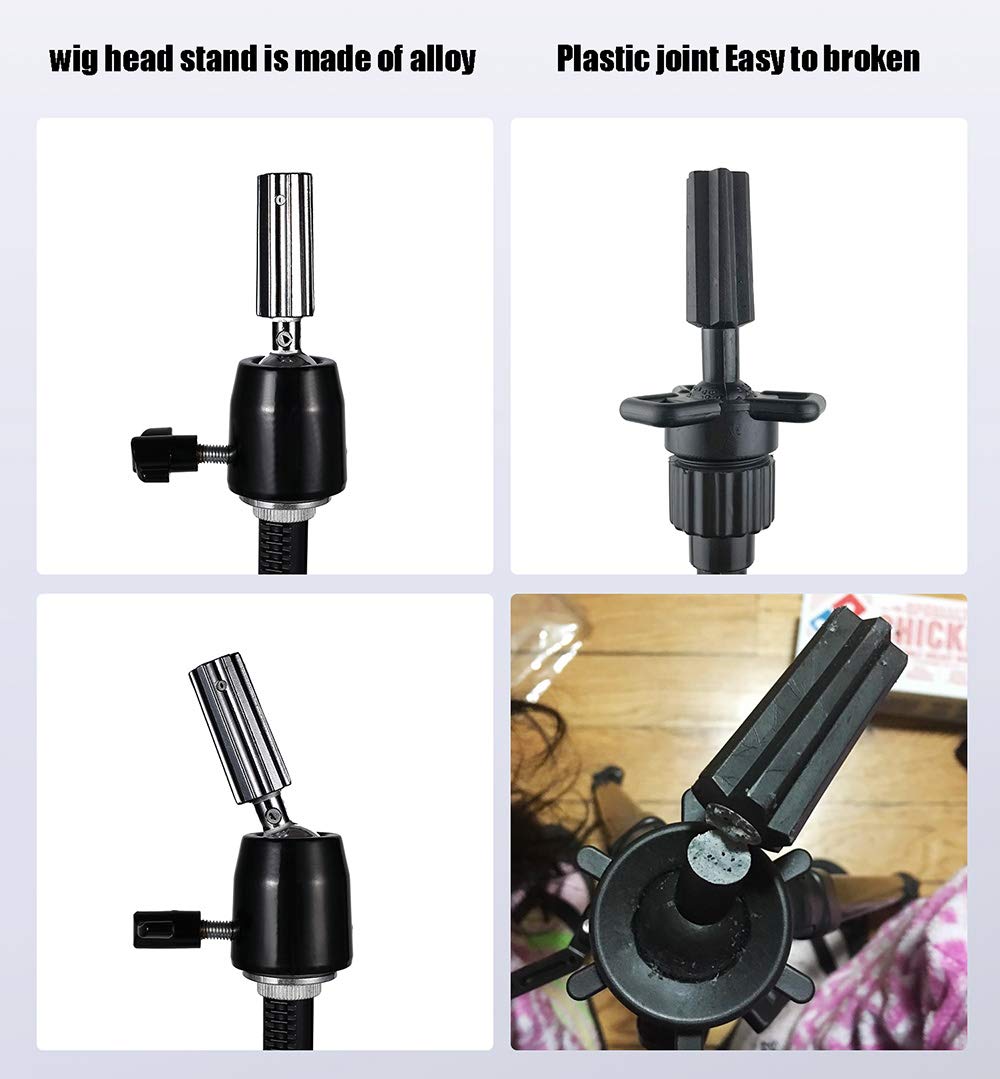 QISHI YUHUA Wig Stand Tripod with Non-Slip Base Adjustable Mannequin Head Stand with Hook Heavy Duty Manikin Head Tripod