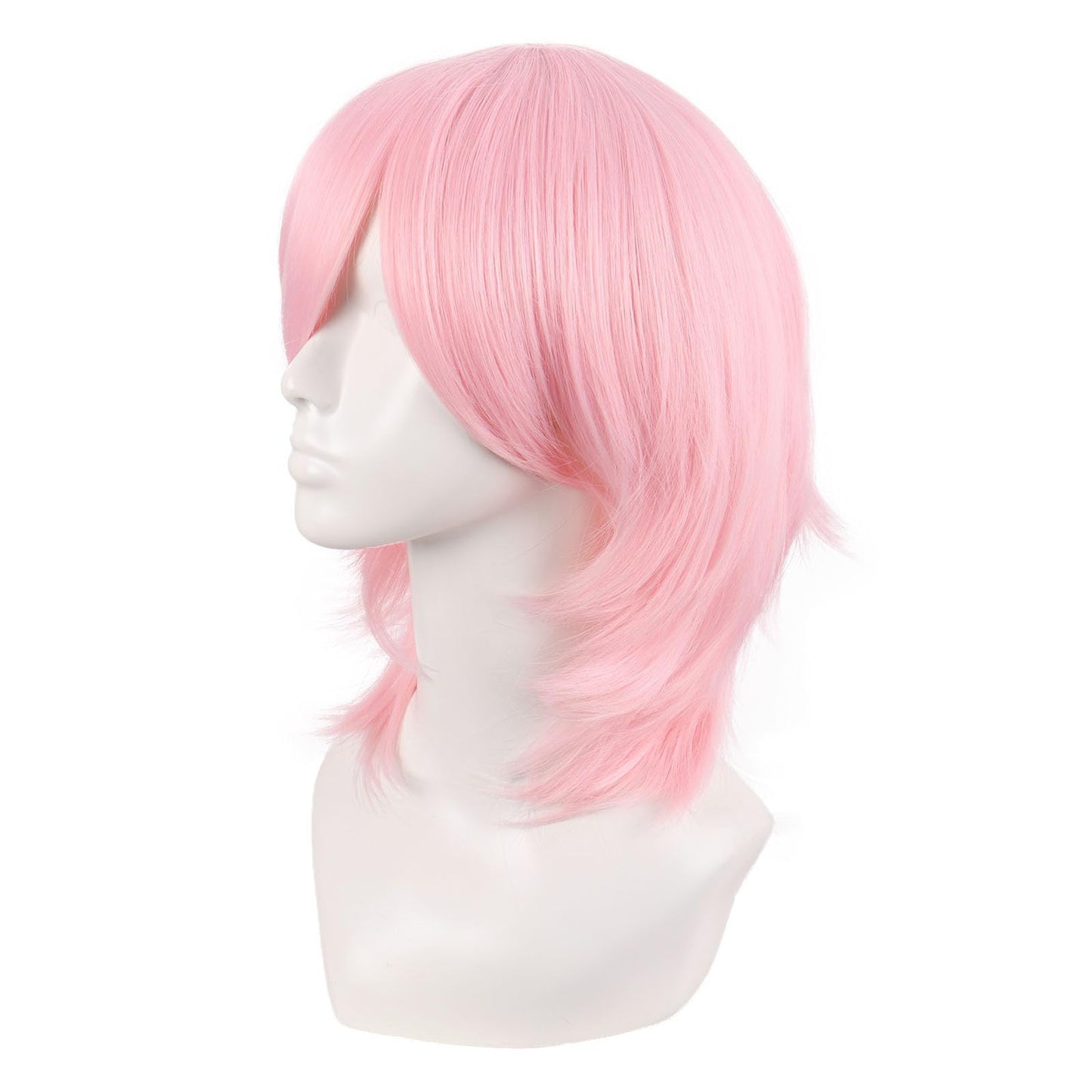 MapofBeauty 14 Inch/35 cm Short Cosplay Wolf Tail Synthetic Side Bangs Party Wig (Pink White)