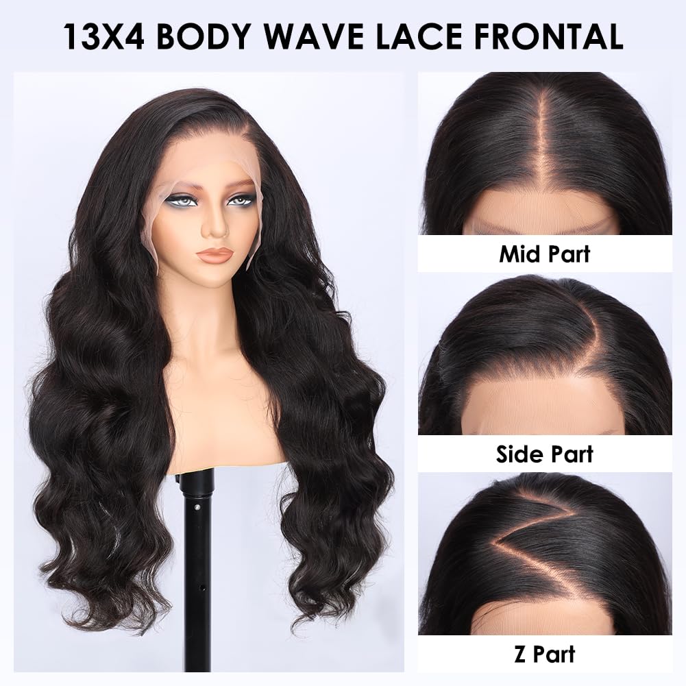 Pizazz 13x4 HD Transparent Lace Front Wigs Human Hair Pre Plucked with Baby Hair 180 Density brazilian Body Wave Human Hair Wigs for Black Women 9A Glueless Lace Frontal Wigs Natural Color(24 Inch)